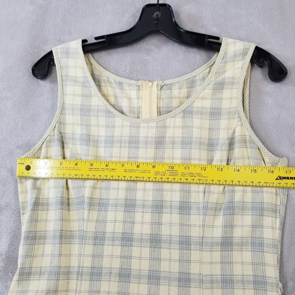 Vintage Carol Anderson Maxi Dress 6 Butter Yellow Plaid Linen Cotton USA Made - Picture 6 of 10